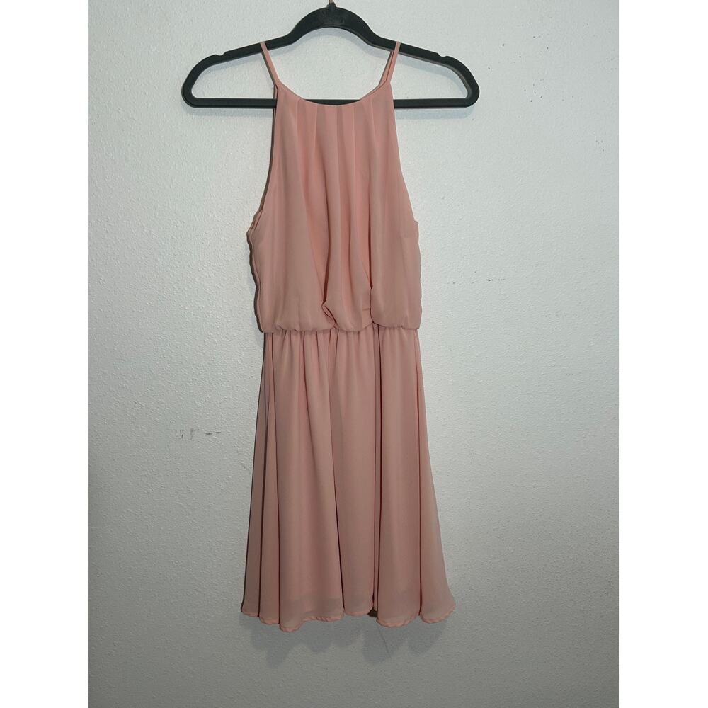 Lush Soft Pink Chiffon Sleeveless Pleated Blouson Mini Dress Small